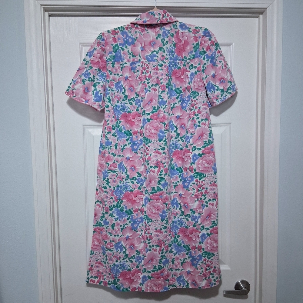 Vintage Nightgown Carriage Court Pink Floral Cotton Blend House Coat House Dress - Picture 12 of 15